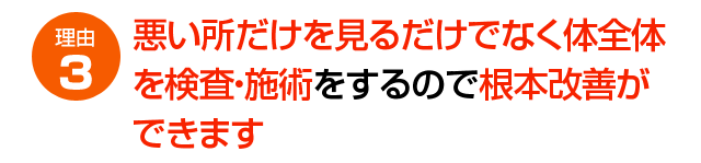 理由3 悪い所だけを見るだけでなく体全体を検査・施術をするので根本改善ができます