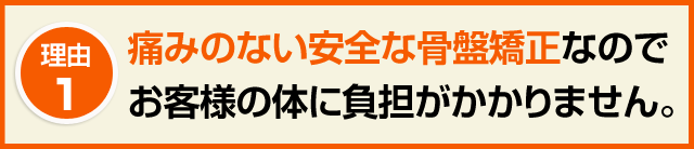 1.痛みのない安全な骨盤矯正なのでお客様の体に負担がかかりません。