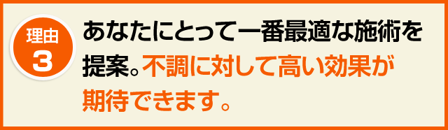 3.あなたにとって一番最適な施術を提案。不調に対して高い効果が期待できます。